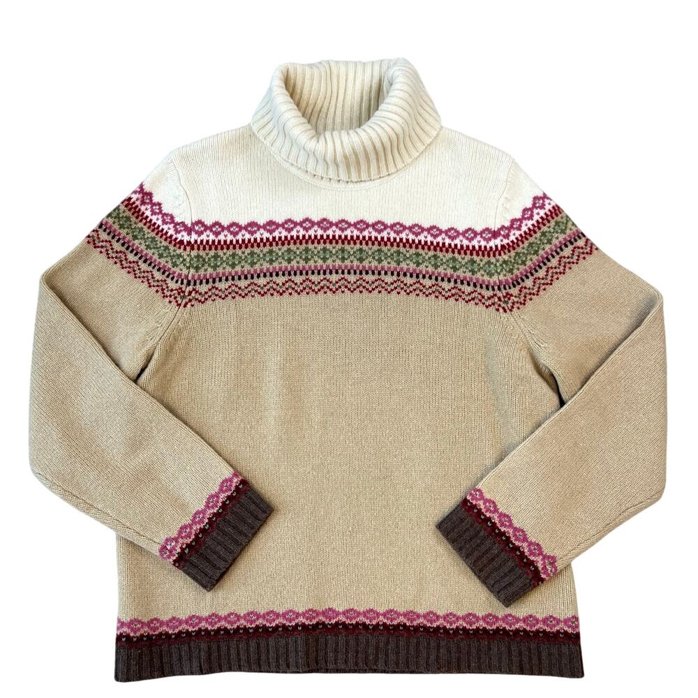 Vintage Eddie Bauer 100% Lambswool Nordic Print Turtle Neck Sweater (Sz L)